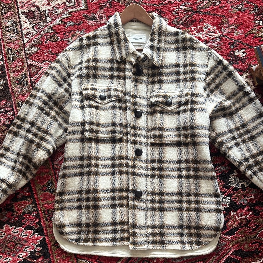 Isabel Marant Harveli Wool Plaid Button-Up Sweater Jacket